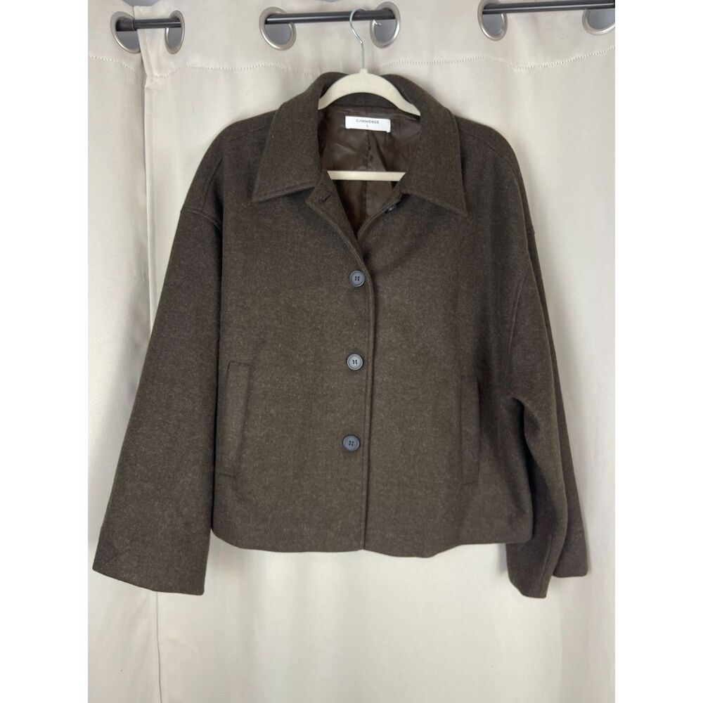 Commense Cropped Brown Coat Size L – Minimalist Modern Fall Jacket